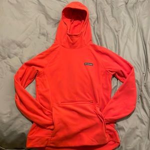 Tomato red Columbia hoodie w both zip front pocket & kangaroo front pocket